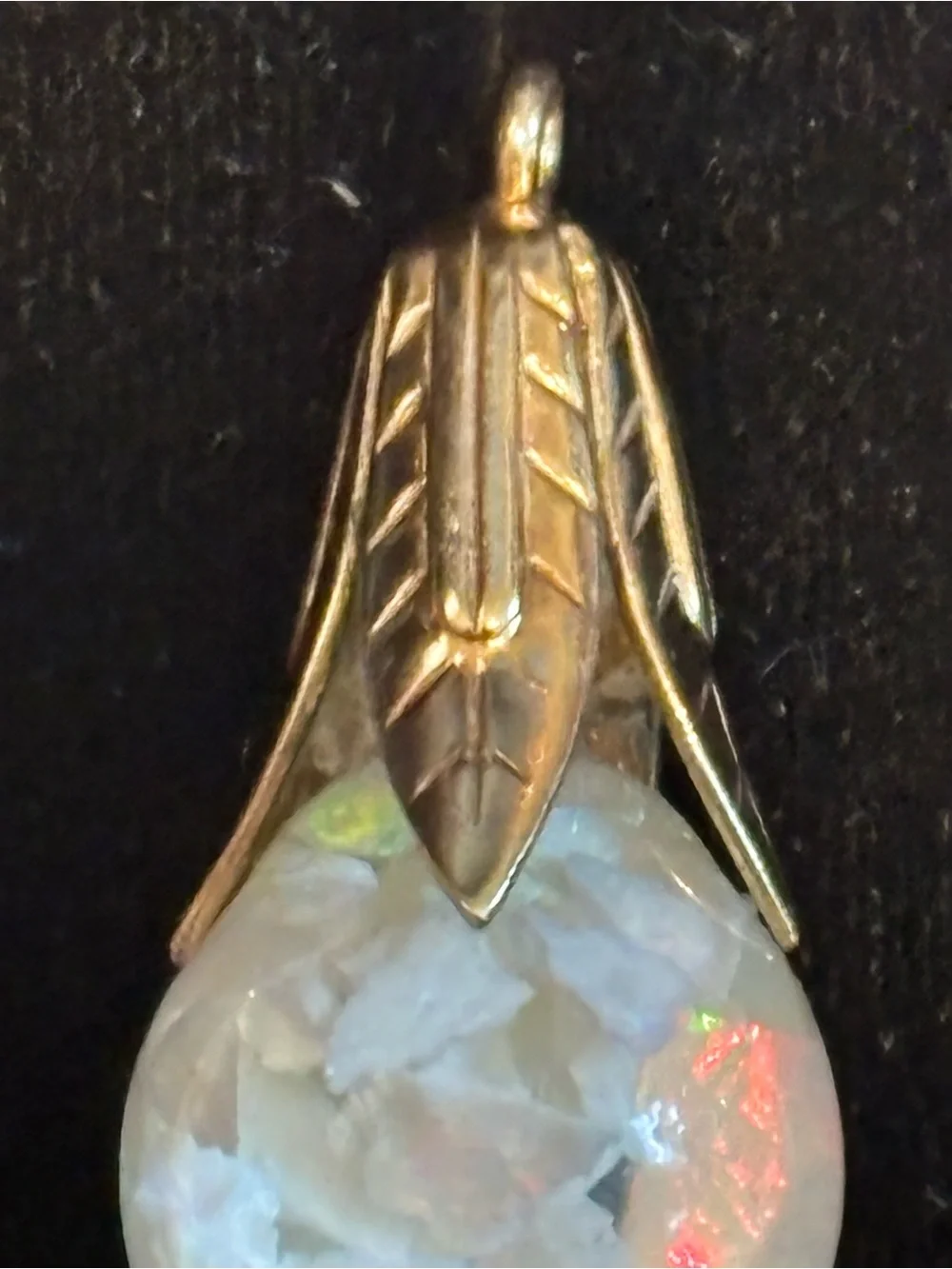 Unique Vintage 10k Gold floating Opals chips Teardrop Pendant - from 1940s - Picture 5 of 12